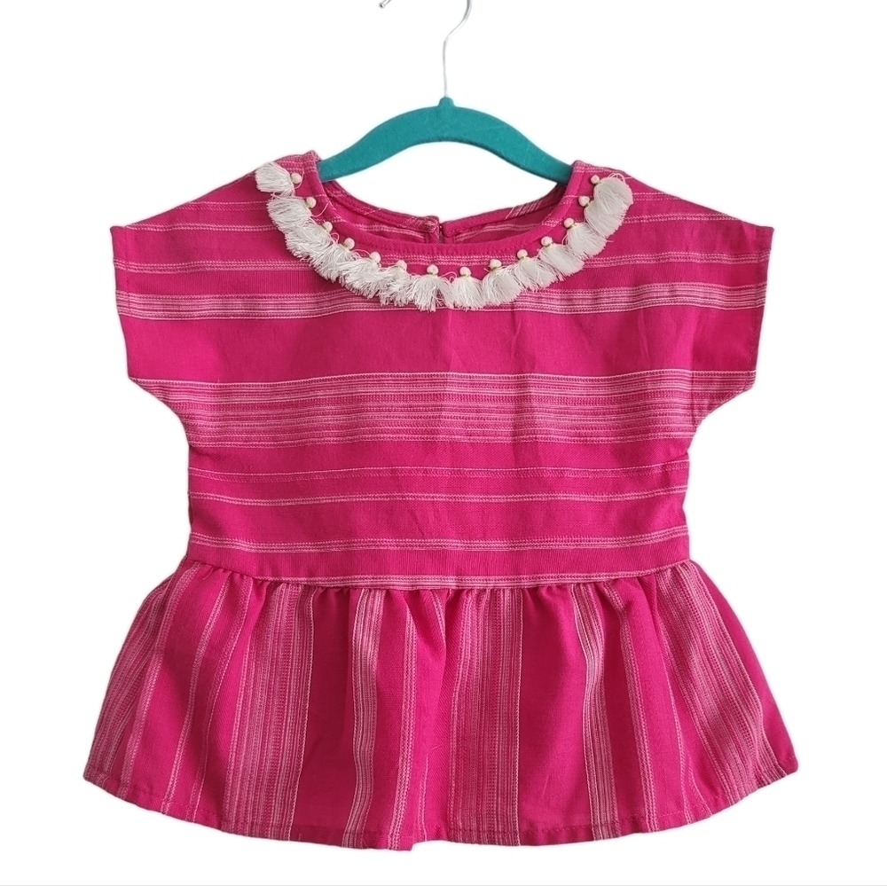 Genuine Kids 18 M‎ OshKosh B'Gosh Pink Striped Tassle Blouse Shirt Boho